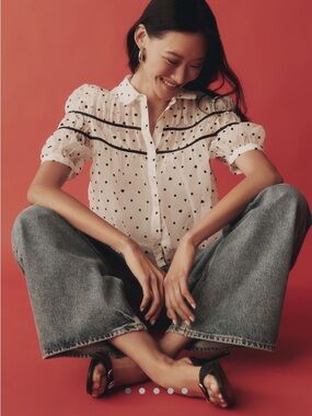 Anthropologie Maeve The Leandra Shirred Yoke Blouse